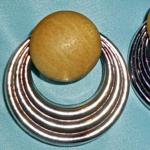 Vintage Mid-Century Modern Natural Wood And Silver Earrings